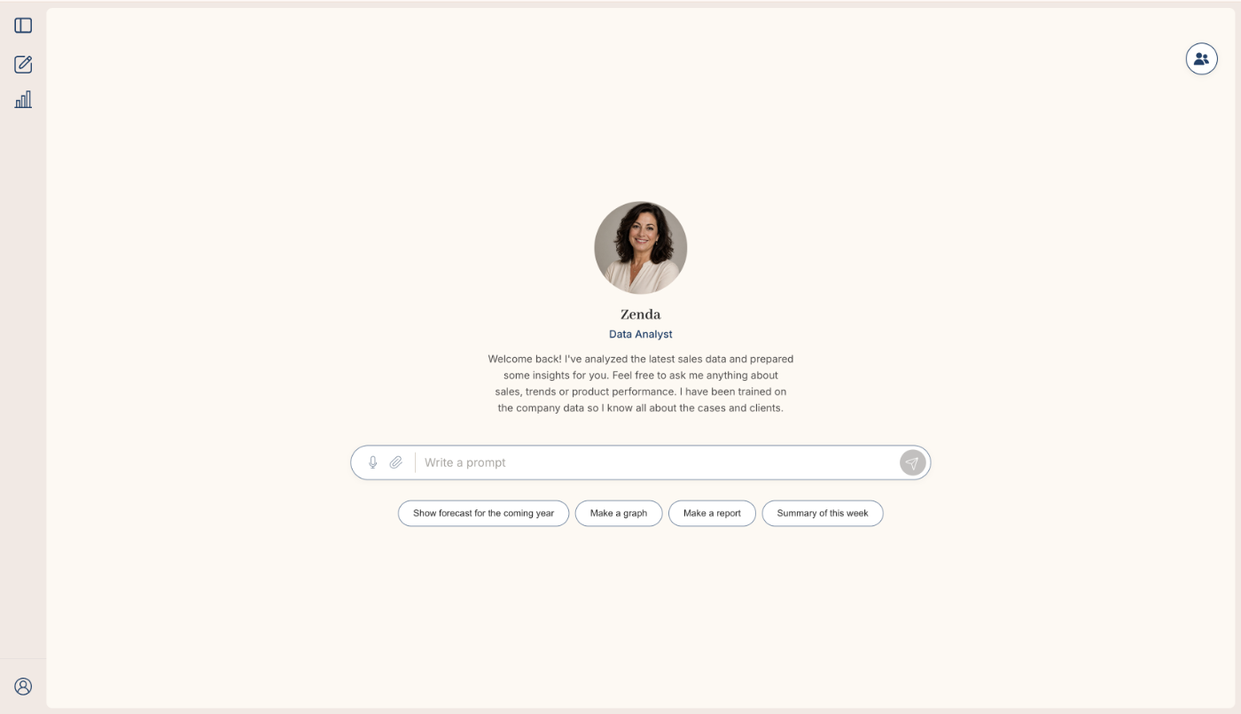 Zenda AI agent intro screen with prompt suggestions